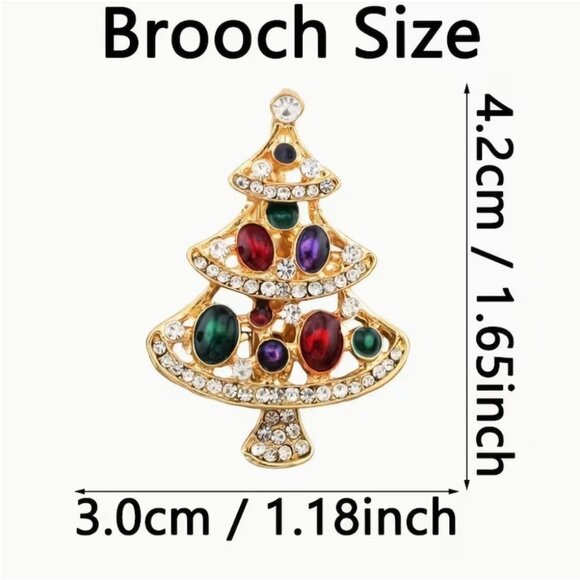 Betsey Johnson Colorful Crystal Christmas Tree Brooch Gold Tone - Picture 2 of 2